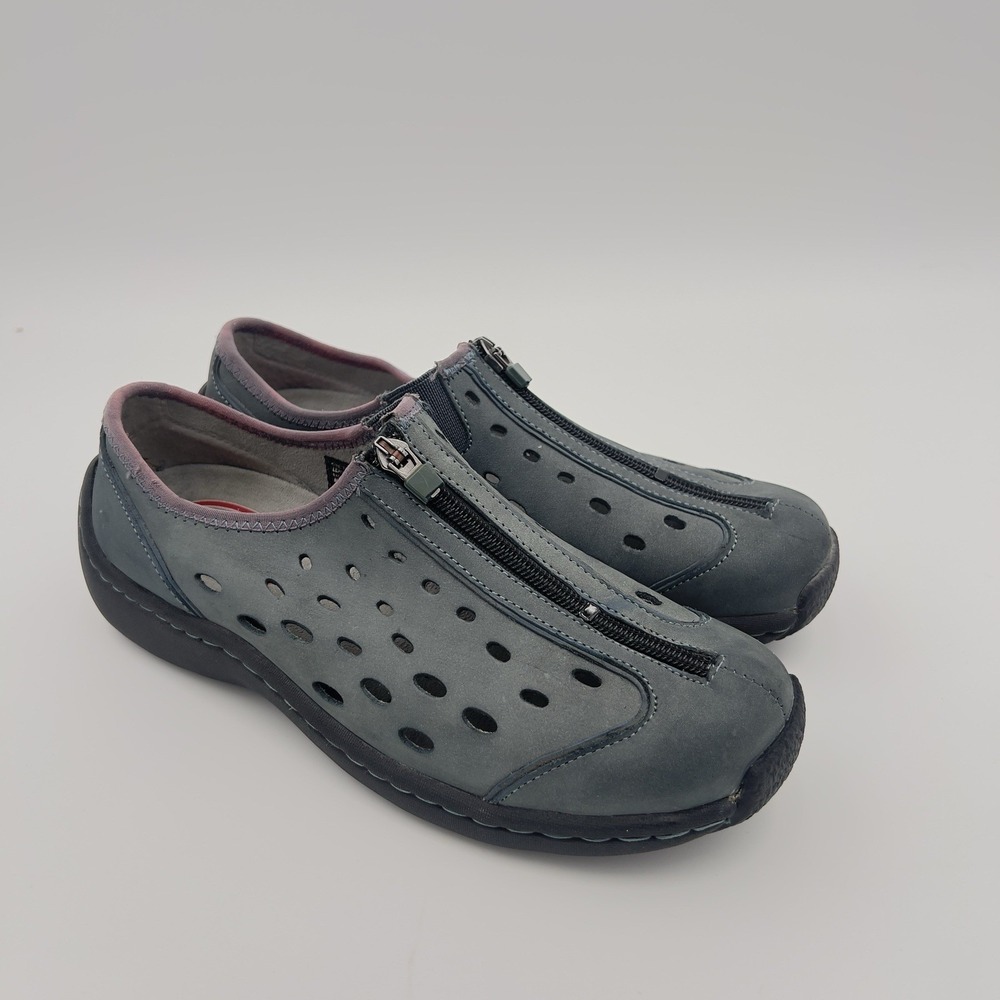 Women's Gray Leather Zip Comfort Walking Shoes Size 7M Casual Lightweight